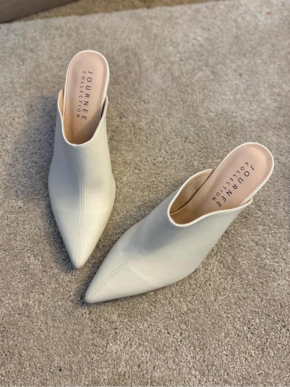 Journee Collection Cream Pointed Slip-On Mules